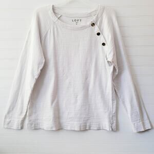 Loft Top Womens Medium White Cotton Pullover Boxy Casual Side Slits